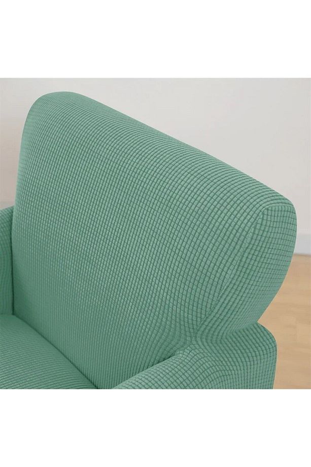 Likrali Streç Lastikli Esnek Kare Desen Tek Kişilik Kotuk Örtüsü Koltuk Kılıfı (MİNT) Sofa Cover - 5
