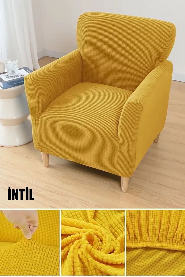 Likrali Streç Lastikli Esnek Kare Desen Berjer Tek Kişilik Kotuk Örtüsü Koltuk Kılıfı Sofa Cover - 3