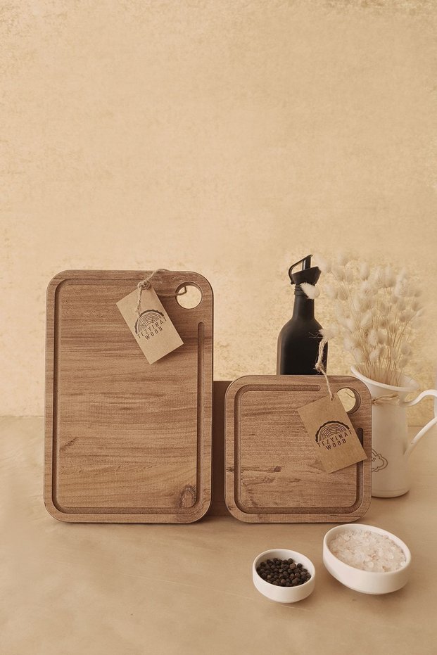 Damlataş Series - Set of 2 Presentation and Cutting Board, 18 mm MDF, Wooden Look