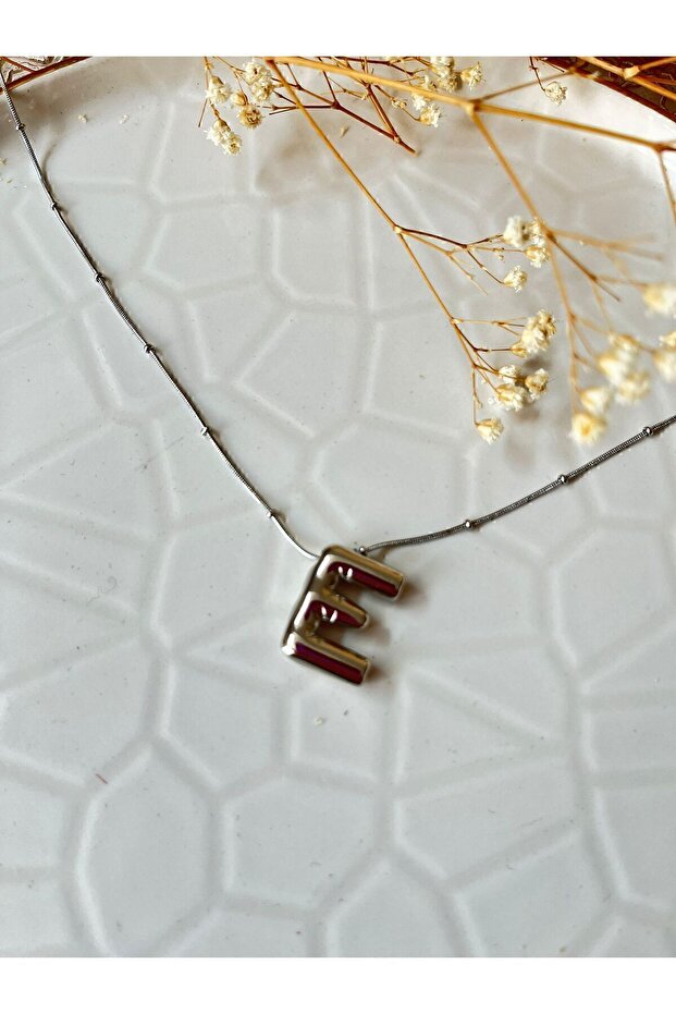 silver renk balon bubble model çelik harf kolye E harfi - 2