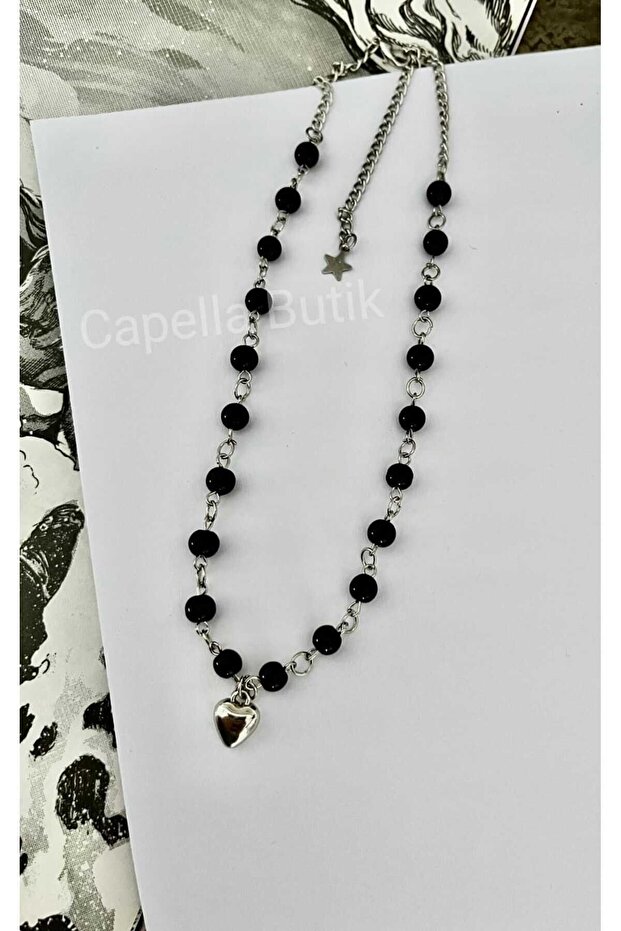 Black Pearl Heart Fairycore Style Necklace
