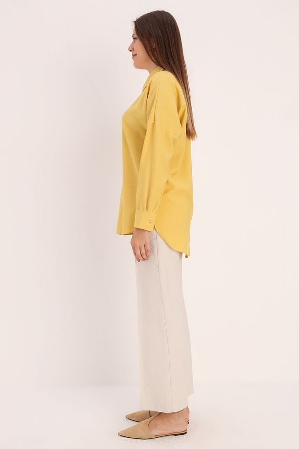 Sarı Oversize Basic Gömlek - 3
