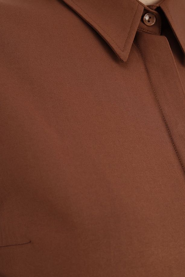 Kahve Basic Gizli Patlı Gömlek Tunik - 5