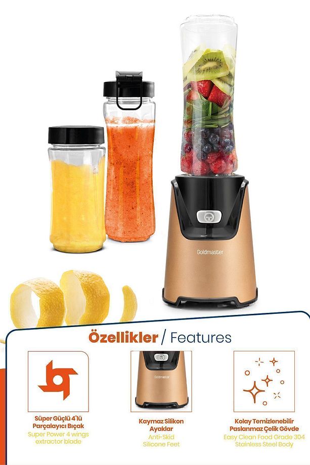 Lifemix Buz Kırabilir Inox Gold 2 Adet Bpa Free Tritan Şişeli Kişisel Personal Smoothie Blender - 8