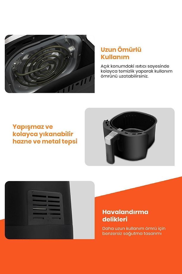 Porto Dijital Dokunmatik 10 Ön Ayarlı 4.5 Litre Airfryer Yağsız Kızartma Sıcak Hava Fritöz - 6