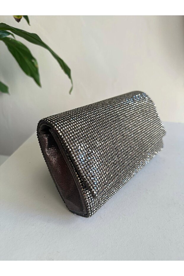 Anthracite Smoked Evening Dress Portfolio Bag with Stones on Both Sides