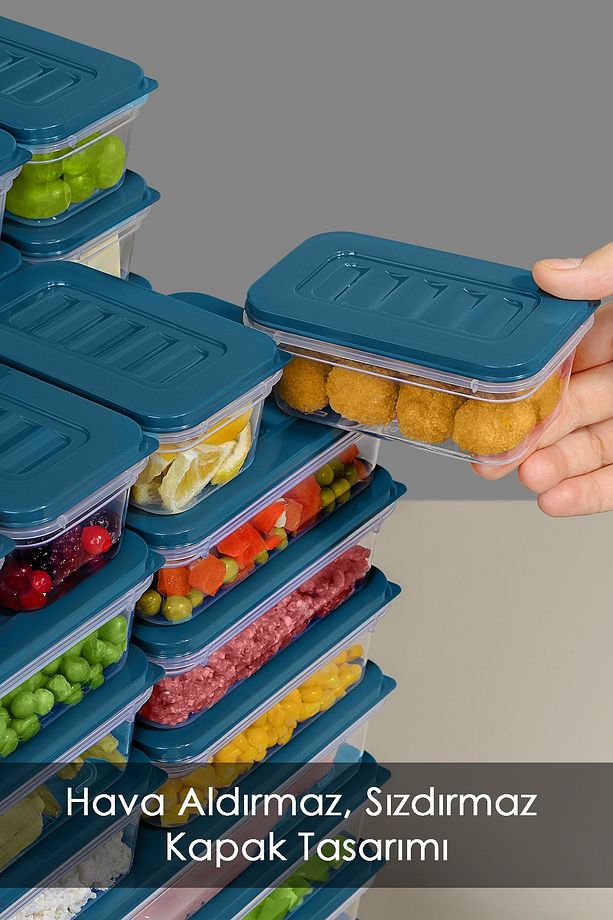 20 Parça Mikrodalga Uyumlu Organizer Saklama Kabı - 1x2400ml 4x1170ml 4x600ml 11x240ml Mavi - 3