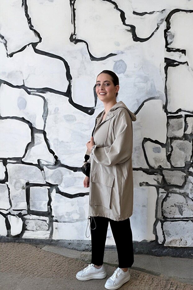 سترة رمادية بغطاء للرأس بسحاب - 3