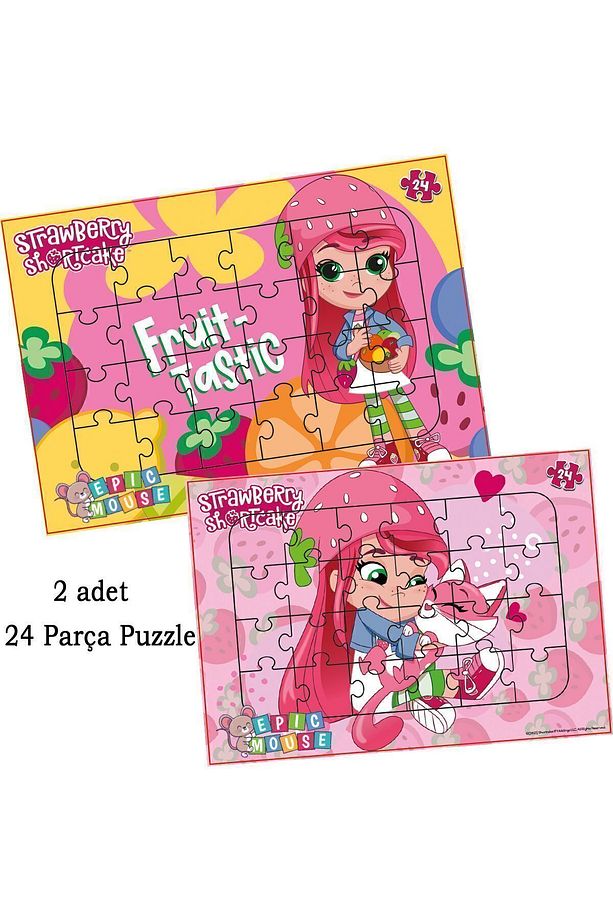 Çilek Kız Eğitici 2li Puzzle Seti - Yeni Başlayacaklara - 24 Parça Frame Puzzle/Yapboz - 1