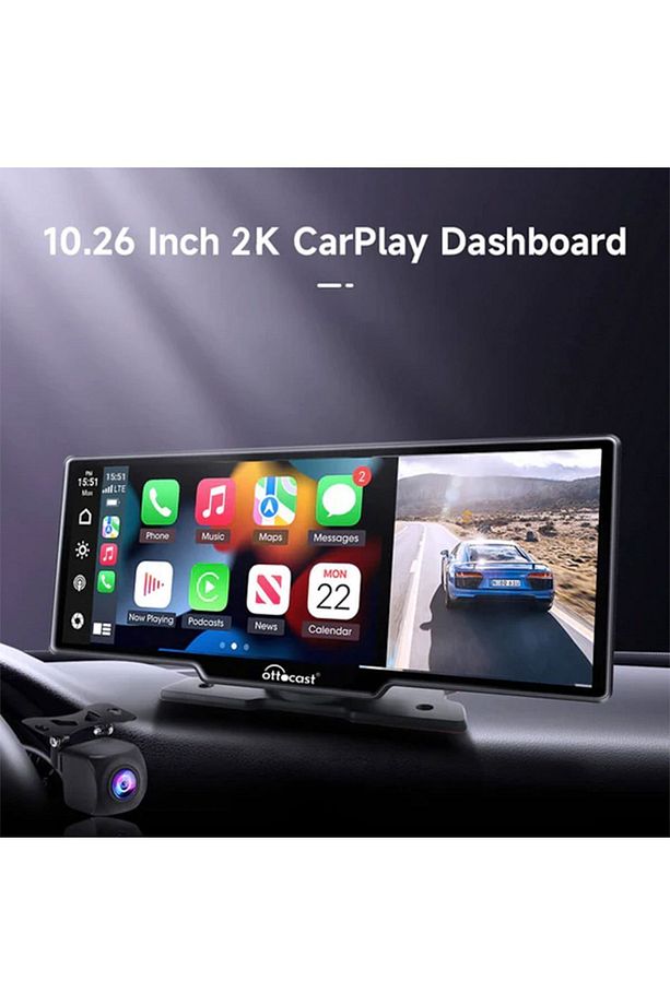 10" Taşınabilir Apple CarPlay & Android Auto, Ön & Arka Kameralı Torpido Üstü Araç Multimedya - 5