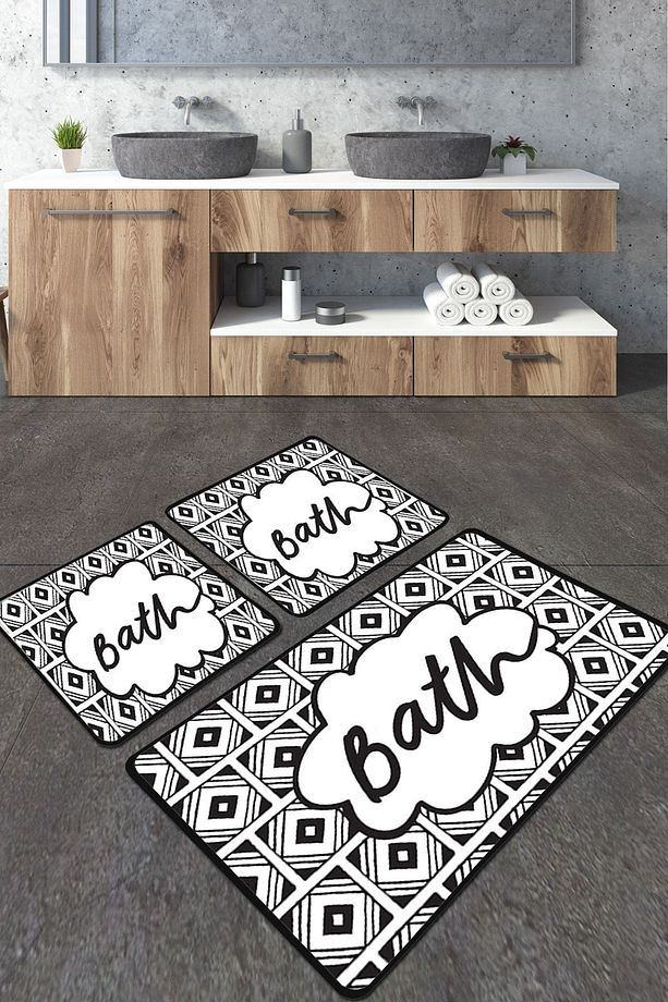 Balneo Banyo Halısı 3'lü Set Banyo Paspası Kaymaz Tabanlı Klozet Takımı Djtbanyo - 1