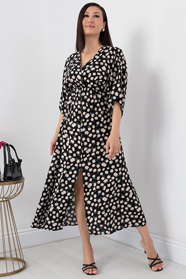 Kruvaze Yaka Viskon Elbise VRN7625 - 5