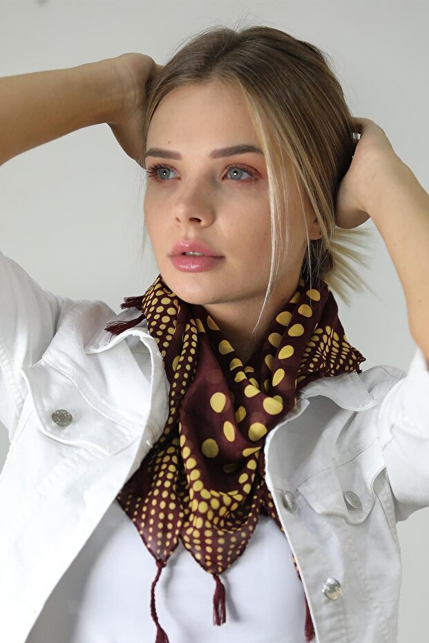 Mürdüm Rengi Puantiyeli Fular - 1