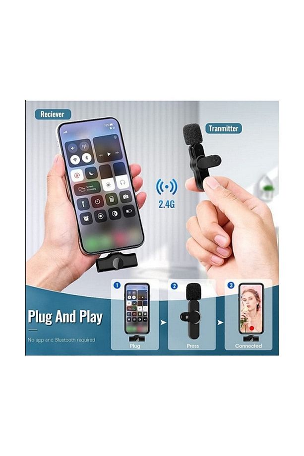 Type-c Girişli Telefon Uyumlu Wireless Youtube Facebook Tiktok Yayın Kablosuz Yaka Mikrofonu - 3