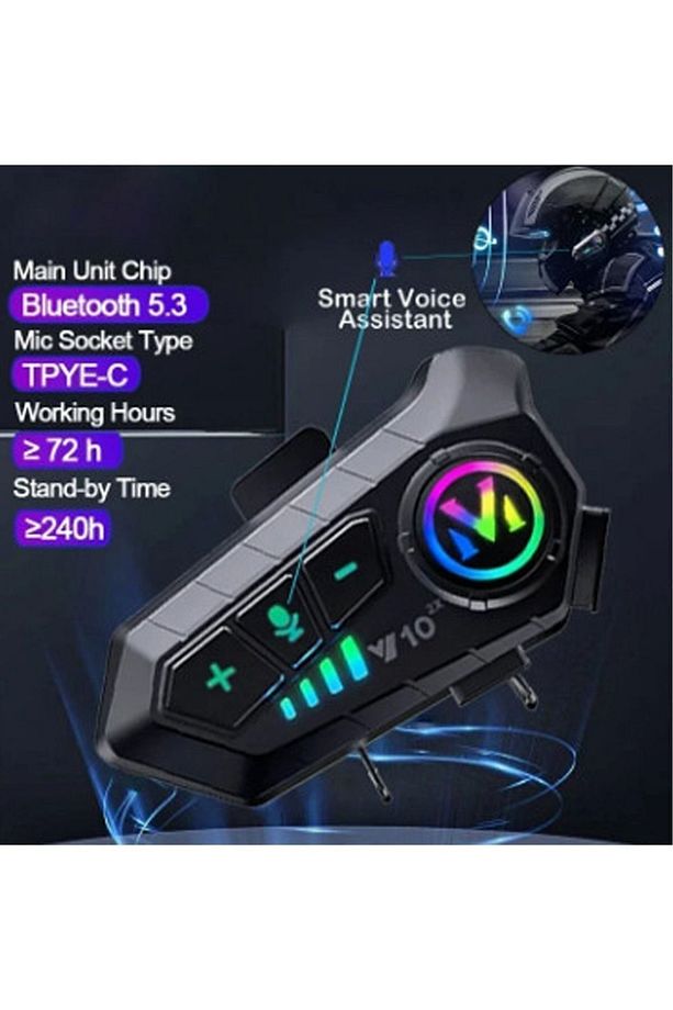 Y10 2X Motosiklet Kask İntercom Çift Eşleşme RGB Işıklı Bluetooth Kulaklık 5,3 - 3