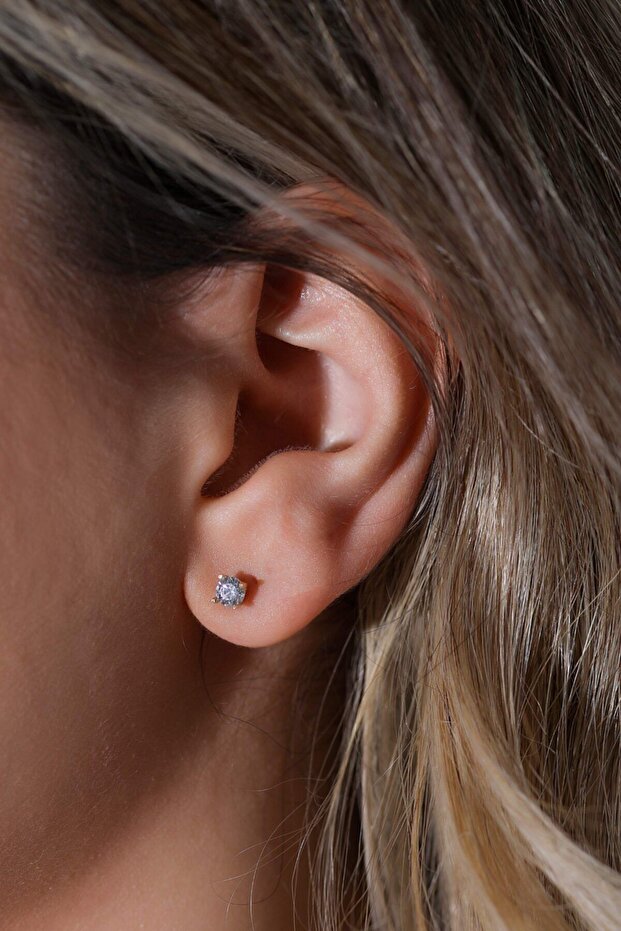 Kadın Tek Taş Küpe 14 Ayar Altın - 2