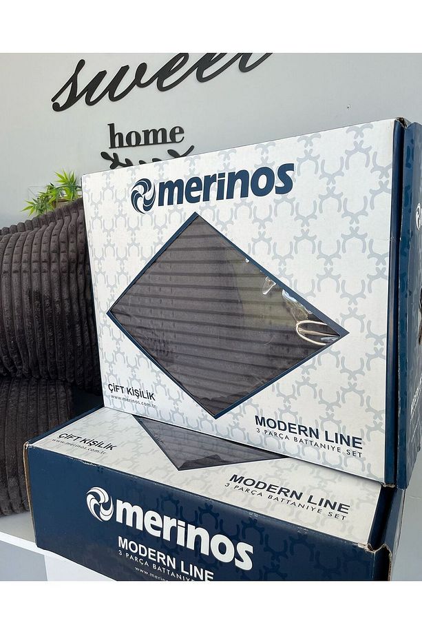 Merinos Modern Lıne 3 Parça Yatak Örtüsü Battaniye Seti Çift Kişilik Modernlıneantrasit02 - 1