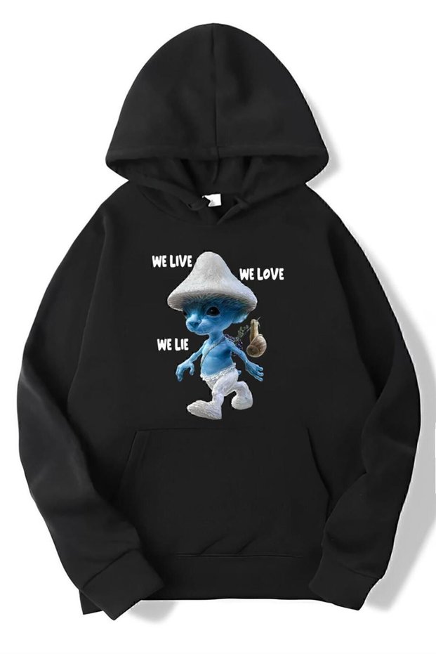 Unisex Oversize Smurf Cat We Live We Love We Lie Hoodie