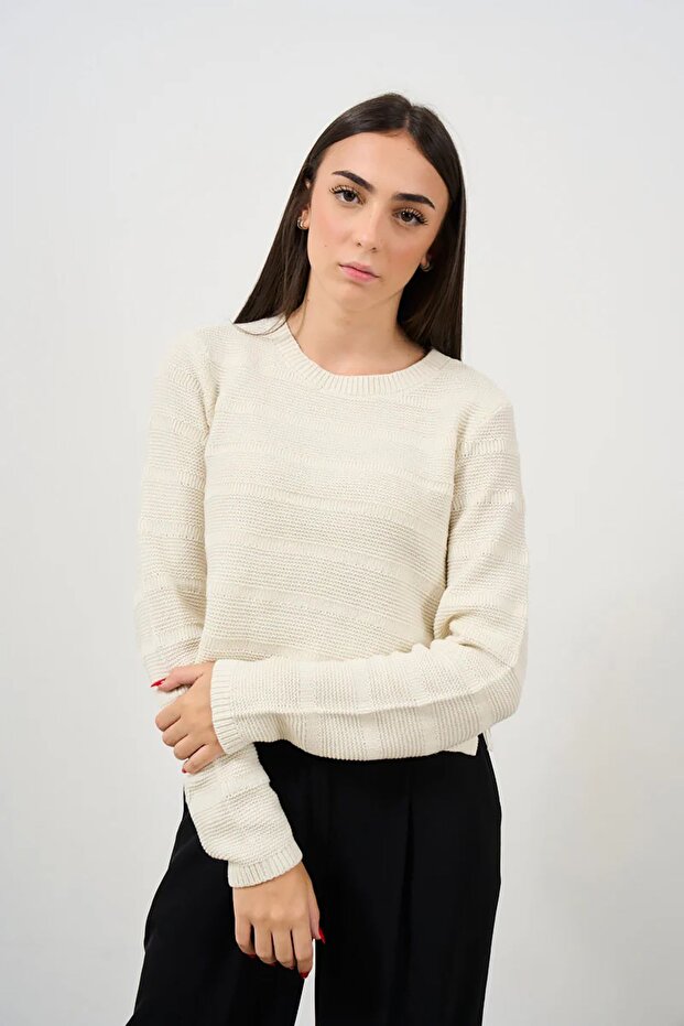 Women's Onlmanja Side Tie Crew Neck Knitted Sweater 15324444 Ecru