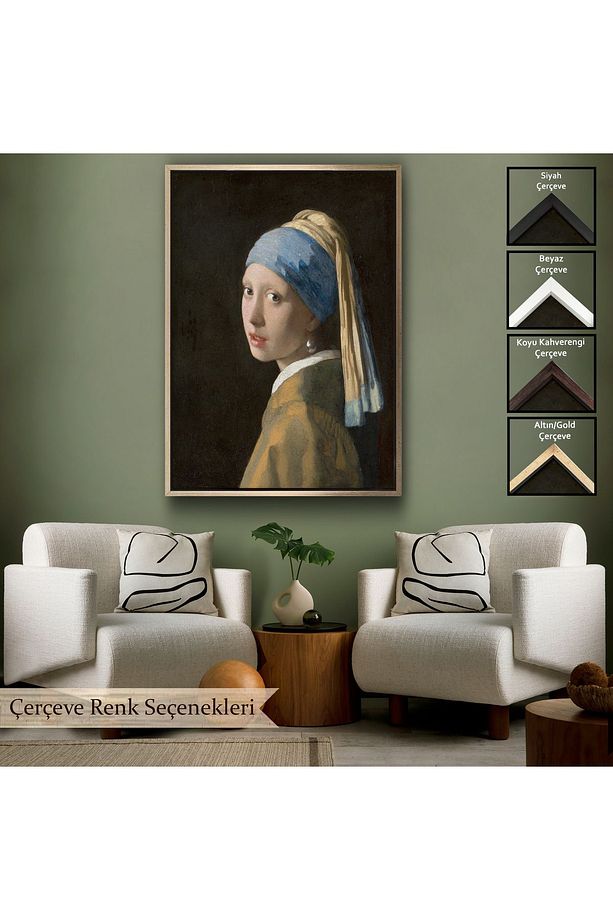 Çerçeveli Johannes Vermeer - İnci Küpeli Kız Tablosu - Girl With A Pearl Earring-7309 - 6