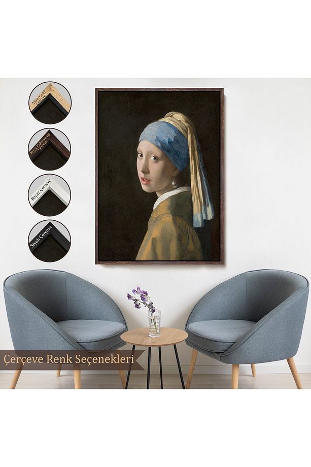 Çerçeveli Johannes Vermeer - İnci Küpeli Kız Tablosu - Girl With A Pearl Earring-7309 - 7