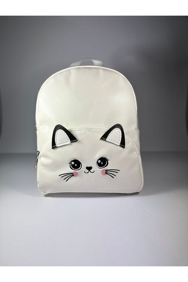حقيبة ظهر جلدية للأطفال بنمط قطة - 1