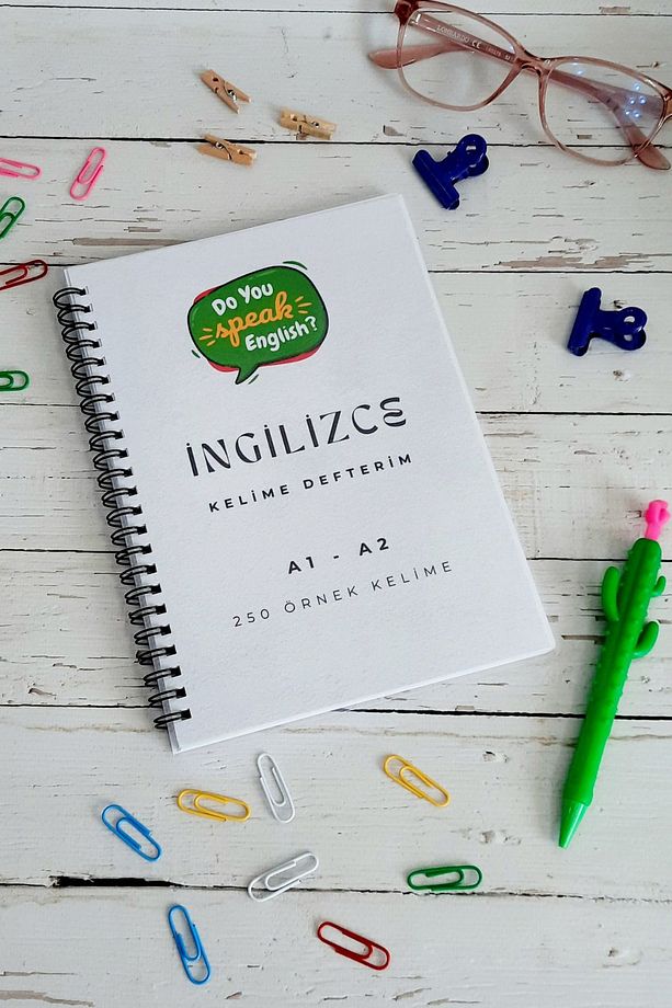 İngilizce Kelime Öğrenme ve Yazma Defteri / A-5 Telli Defter/A-1 / A-2- 250 Örnek Kelime/Ajanda - 1