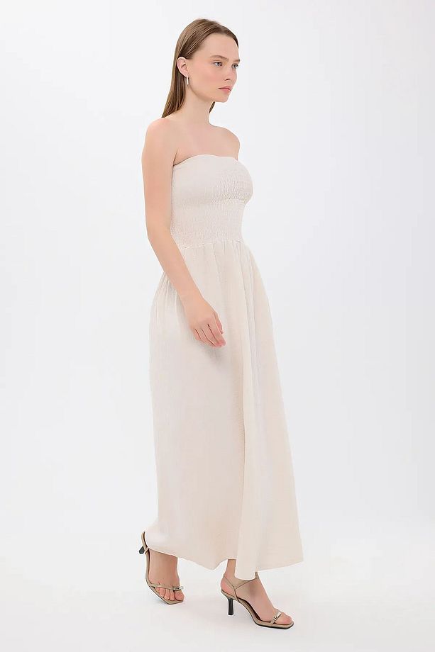 Straplez Lastikli Maxi Elbise - 3