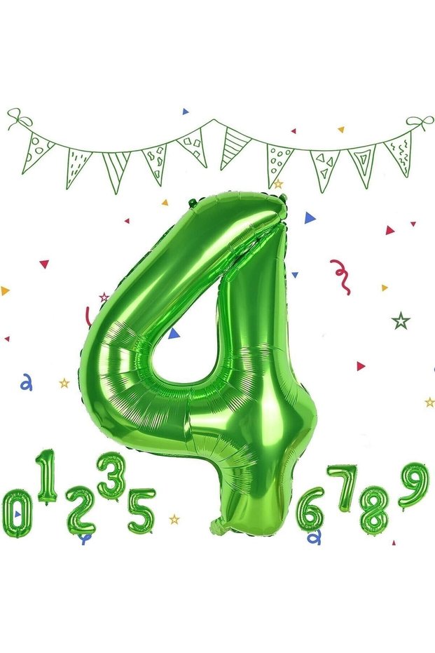 4 Year Old Green Color Number Foil Balloon 4 Four Number Green Color Helium Flying Balloon Number Balloon