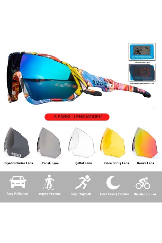 KAPVOE Hurricane Değişebilir 5 Lens Mtb Polarize Bisiklet Spor Dağ Kayak Gözlüğü