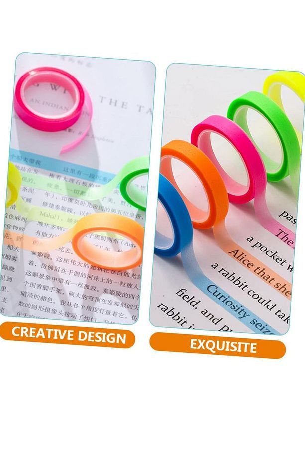 5'li Neon Renkler 25 Metre Yapışkanlı Şeffaf Postit Seti - 2