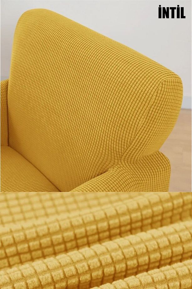 Likrali Streç Lastikli Esnek Kare Desen Berjer Tek Kişilik Kotuk Örtüsü Koltuk Kılıfı Sofa Cover - 5