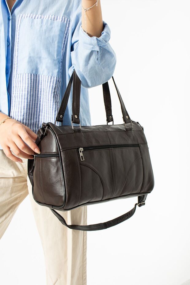 Genuine Leather Brown Multi-Compartment Luxury Women's Crossbody and Shoulder Bag