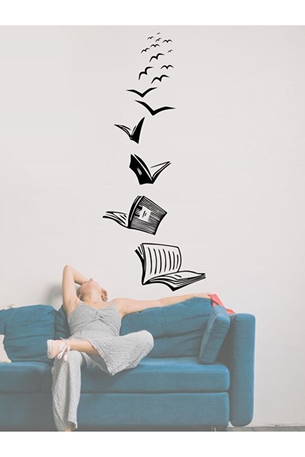 ملصق حائط على شكل كتاب وطيور - أسود