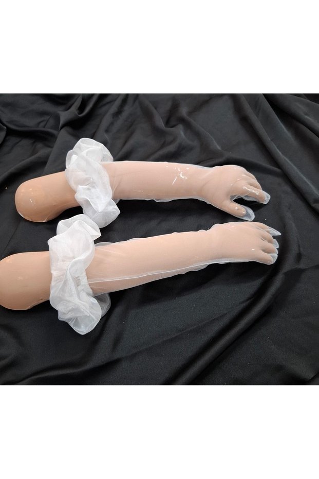 Baby Gemma Organza Ruffle Girls Long Gloves White