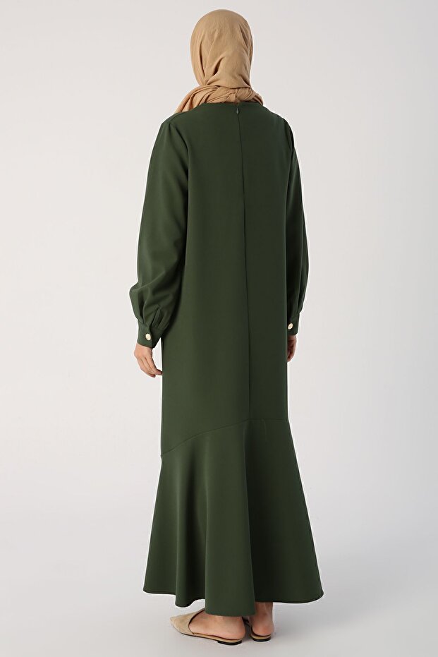 Tmavě zelené šaty s volánovou sukní - 3