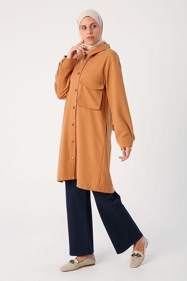 Toprak Tek Cepli Çıtçıtlı Gömlek Tunik - 3