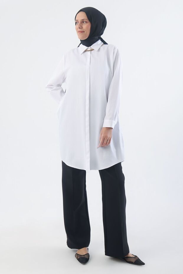 White Plus Size Basic Shirt Tunic - 1