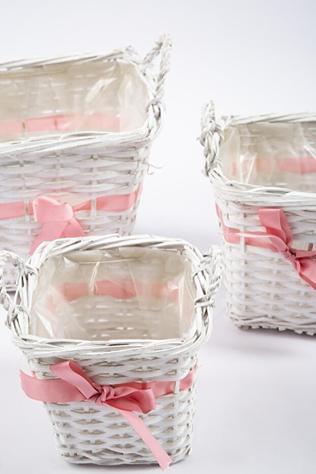 3'lü Hasır Sepet Beyaz - 3