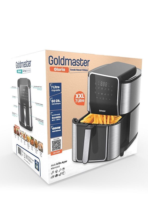 Gloria 7 Litre İnox Geniş Hazneli XXL Dokunmatik 8 Ön Ayarlı Airfryer Sıcak Hava Fritözü GM8405 - 8