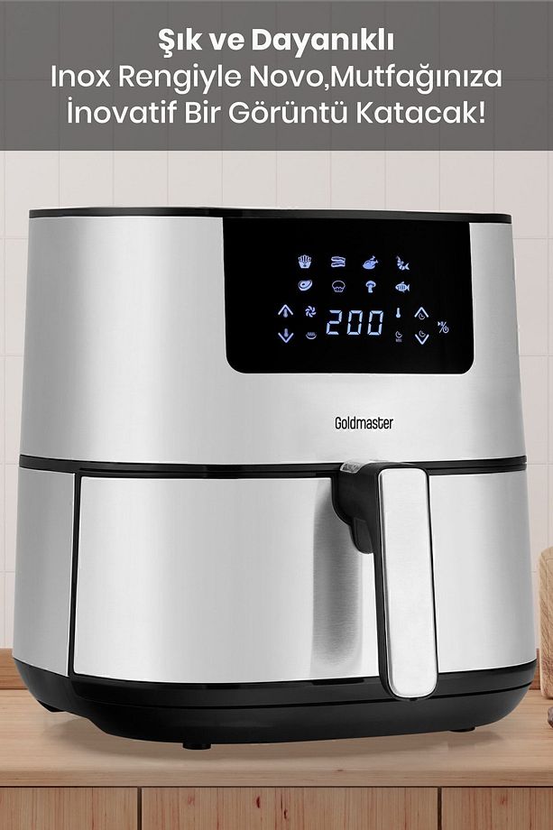2000 Watt Yüksek Güç 6,4 Litre Inox Geniş Xxl Dokunmatik Airfryer Yağsız Sıcak Hava Fritözü - 5
