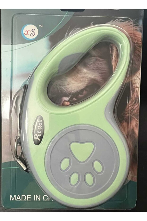 5 Mt Green Pet Pattern Luxury Walking Leash - Automatic Retractable Paw