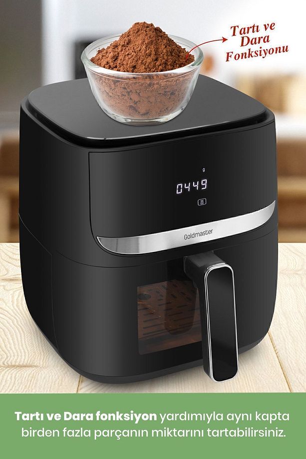 Bella 1700w Xl Dokunmatik Cam Kapaklı Aydınlatmalı 3kg Tartı Fonksiyonlu Airfryer Sıcak Hava Fritözü - 6