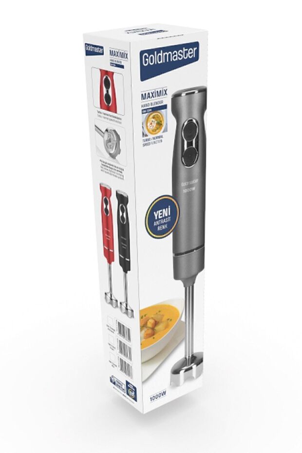 Maximix Kırmızı 1000 Watt 4 Bıçaklı Paslanmaz Çelik Turbo Hız Ayarlı El Blender - 8