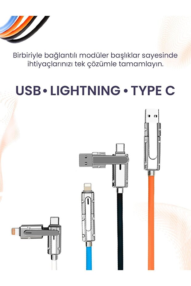 USB/TYPEC - TYPEC/LIGHTNING MODÜLER ŞARJ KABLOSU / ŞARJ ALETİ / DATA AKTARIM KABLOSU - 5