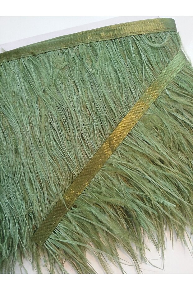 9,5 Metre Deve Kuşu Tüyü Yağ Yeşili ( En:12cm) - 1