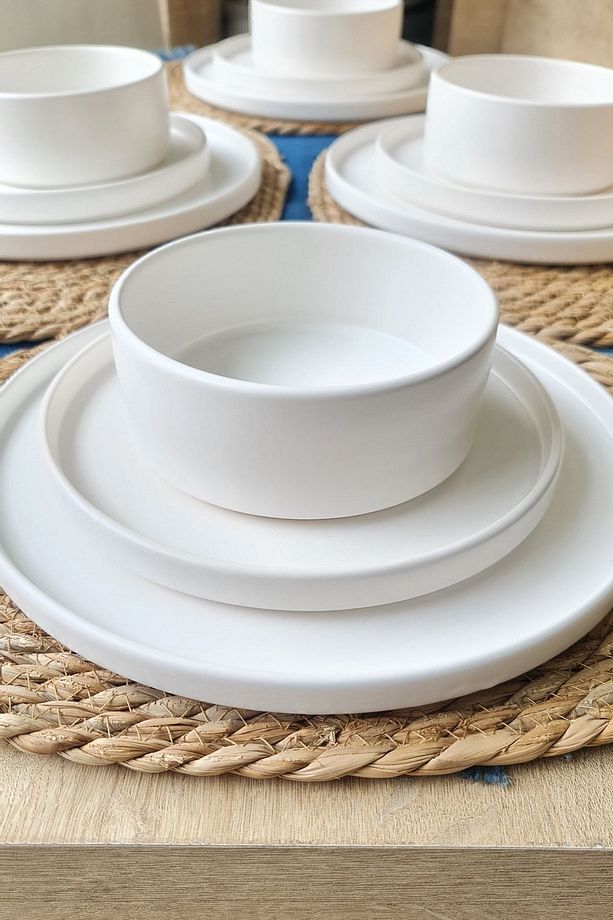 Stackable Mat Beyaz 12 Parça 4 Kişilik Yemek Kahvaltı Takımı - 1