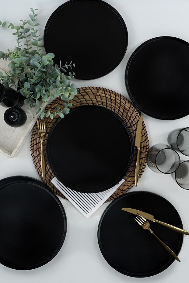 Mat Siyah Stackable Servis Tabağı 27 cm 6 Adet - 1