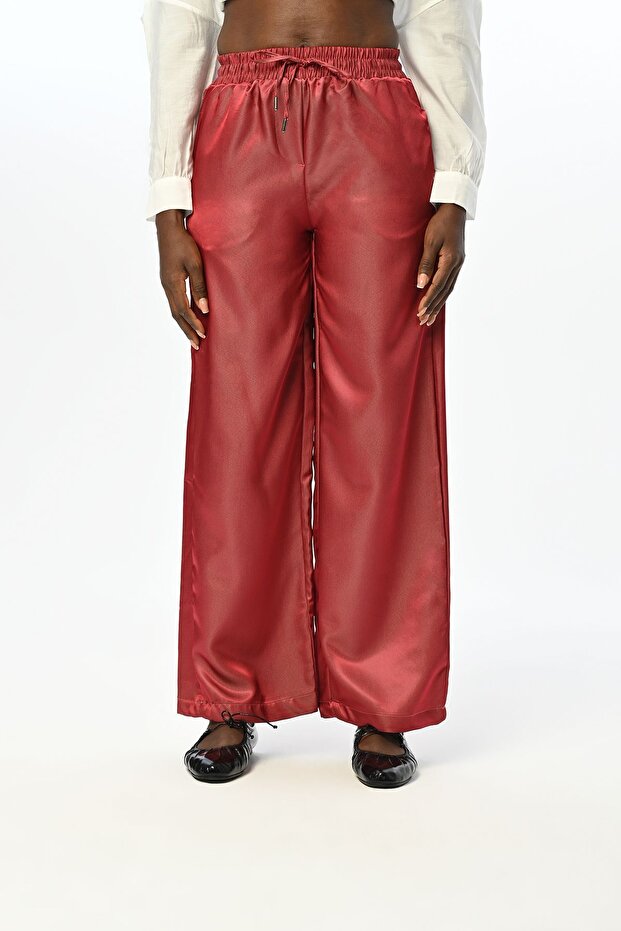 Women's Elastic Waist, Loose Legs, Shiny Fabric, Solid Color Pants
