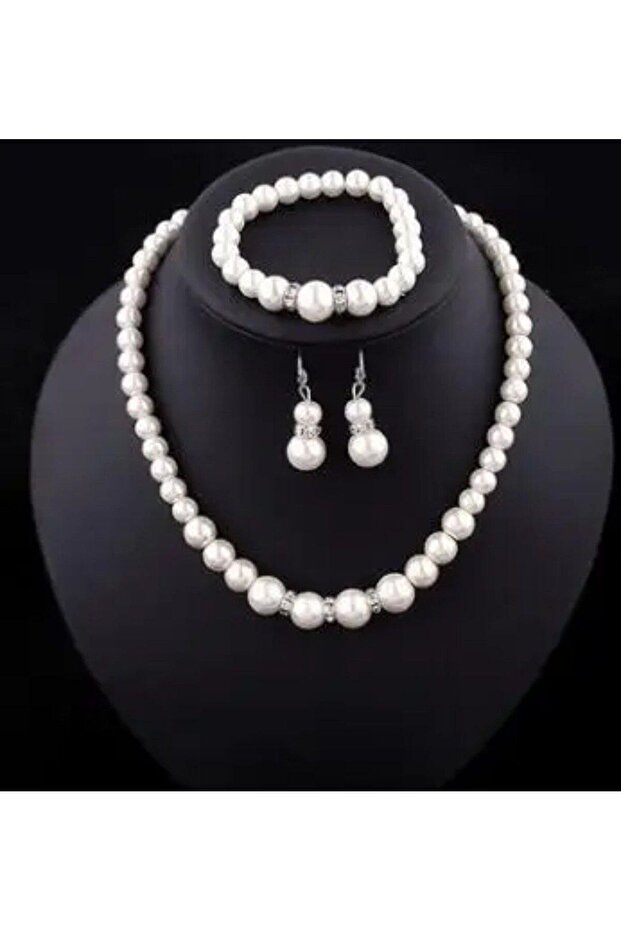3-Piece Stone and Pearl Jewelry Set Bracelet Earrings Necklace